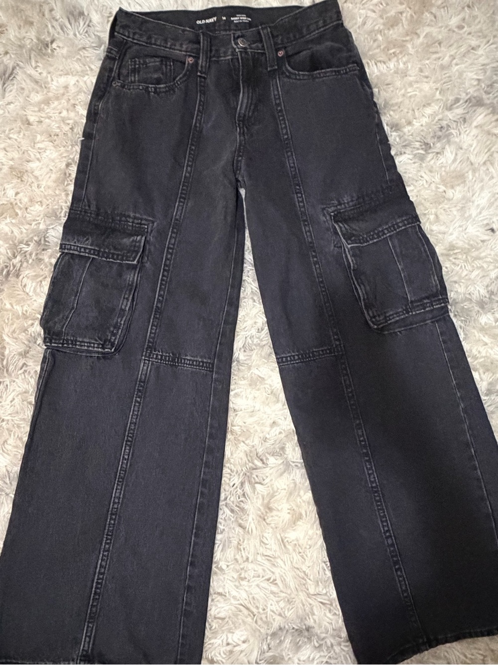 Girl’s Black Cargo Wide-Leg Jeans